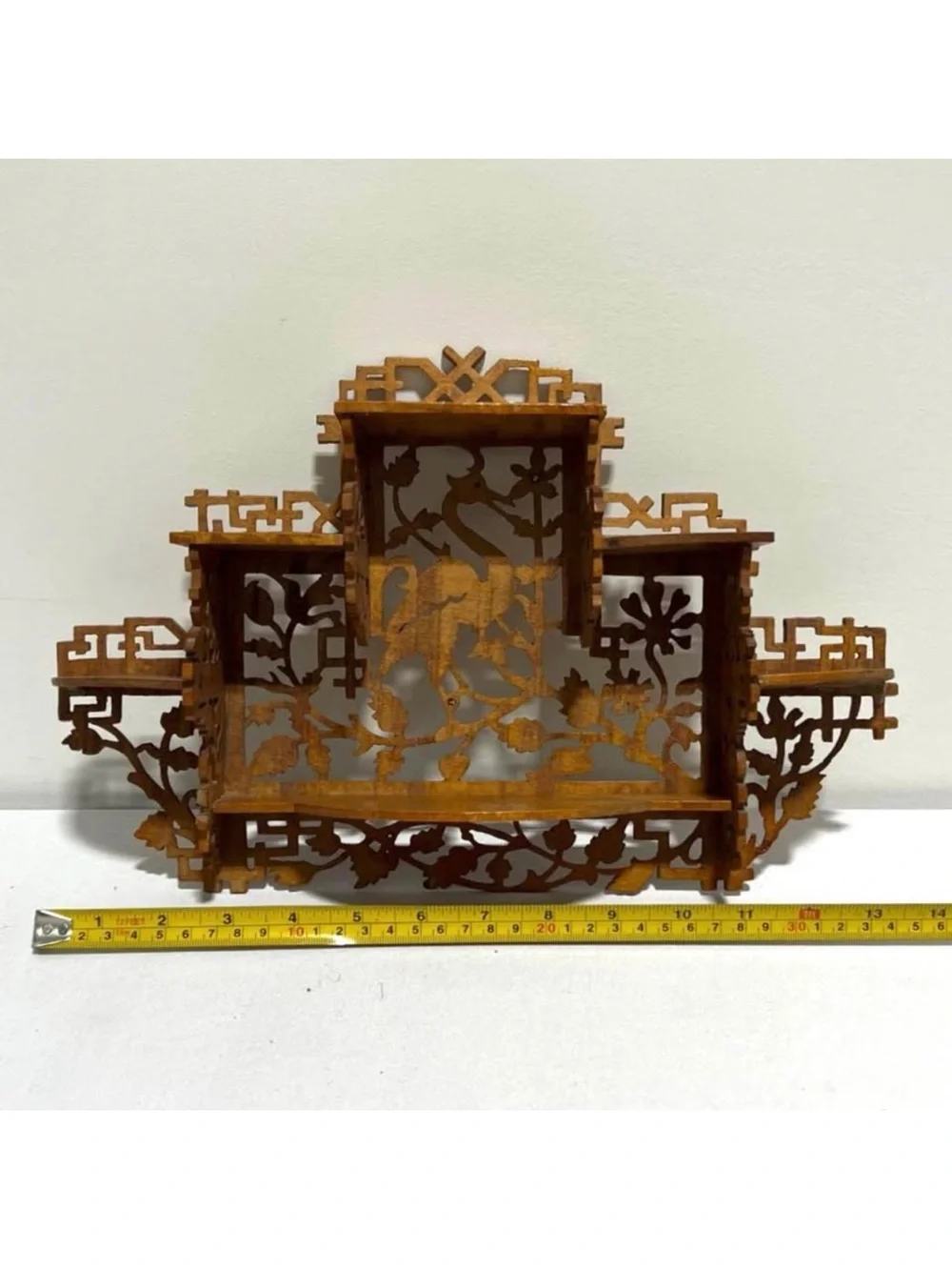 Vintage Asian Style Wooden Crane Wall Shelf Display